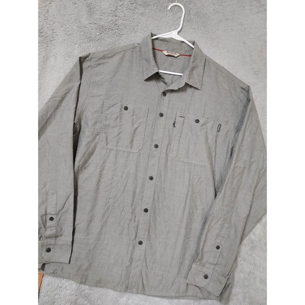 Simms Shirt Men XL Fishing Outdoor Button Front Gray Brushed Cotton Blend Hiking